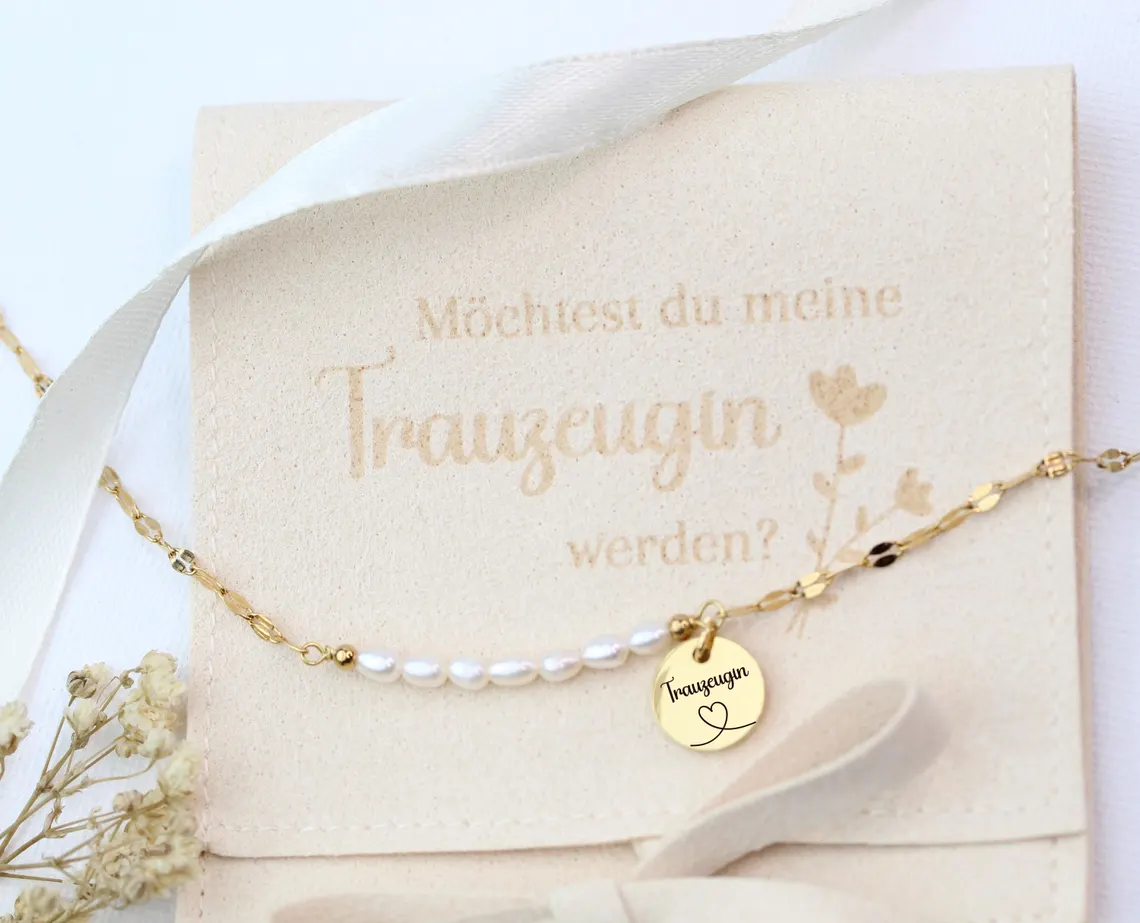 Trauzeugin Perlenarmband mit Gravur - Personalisiert