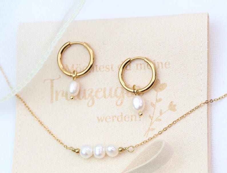 Trauzeugin Schmuckset Perlen • Personalisiert • Hochzeit Gold