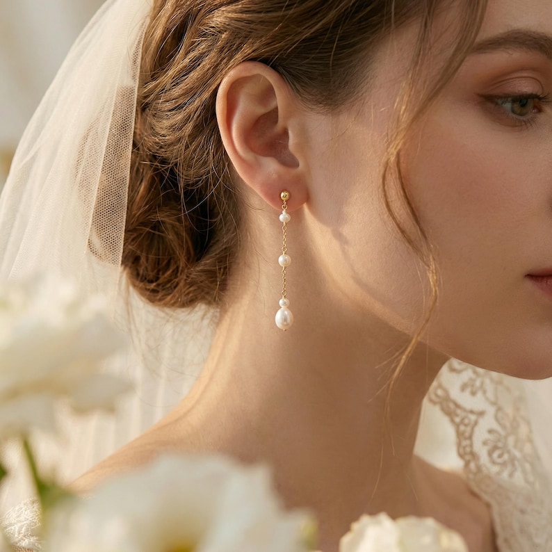 Elegant stainless steel pearl earrings – genuine freshwater pearls, bridal and bridesmaid jewelry, wedding earrings, earrings with natural pearls