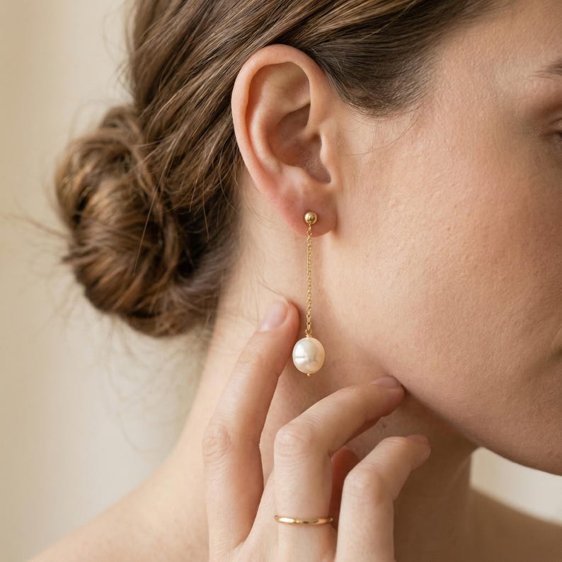 Elegante Perlenohrringe aus Edelstahl – Echte Süßwasserperlen, Braut- und Brautjungfernschmuck, Hochzeitsohrringe, Ohrringe mit Naturperlen