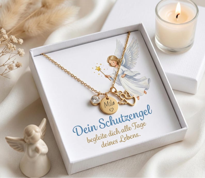 Schutzengel Halskette Kinder- Engel Edelstahl Kette-Mutmacher-Glücksbringer-Personalisiertes Weihnachtsgeschenk Kinder-Geburtstag-Nameskette