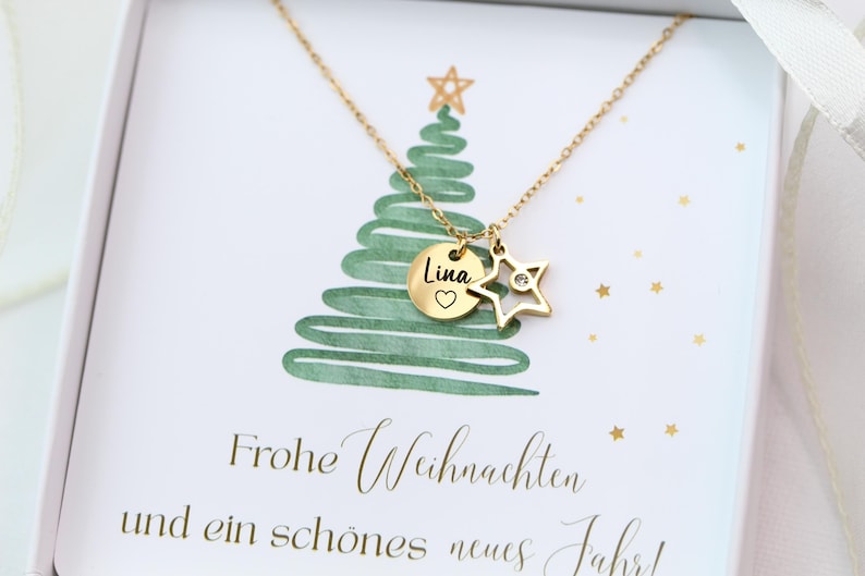 Kinderkette Stern-Weihnachtsgeschenk Mädchen-aus hochwertigem Edelstahl in Silber, 18k Gold-Mutmacher-Glücksbringer-Weihnachtskette Mädchen