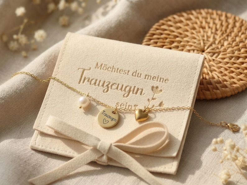 Trauzeugin Armband– Brautjungfer Geschenk – Edelstahl Gravur Armband mit Herz & Perle – Hochzeit Frage Geschenk - Beste Freundin Geschenk