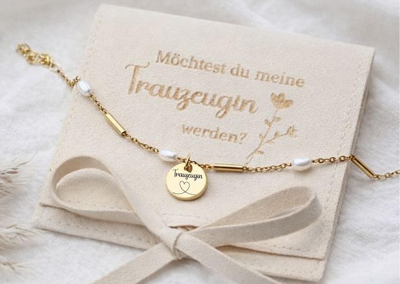 Hochzeitsgeschenk–Geschenk mit Gravur zur Hochzeit-Trauzeugin/Beste Freundin Geschenk - Personalisiertes Trauzeugin Armband aus echten Perlen