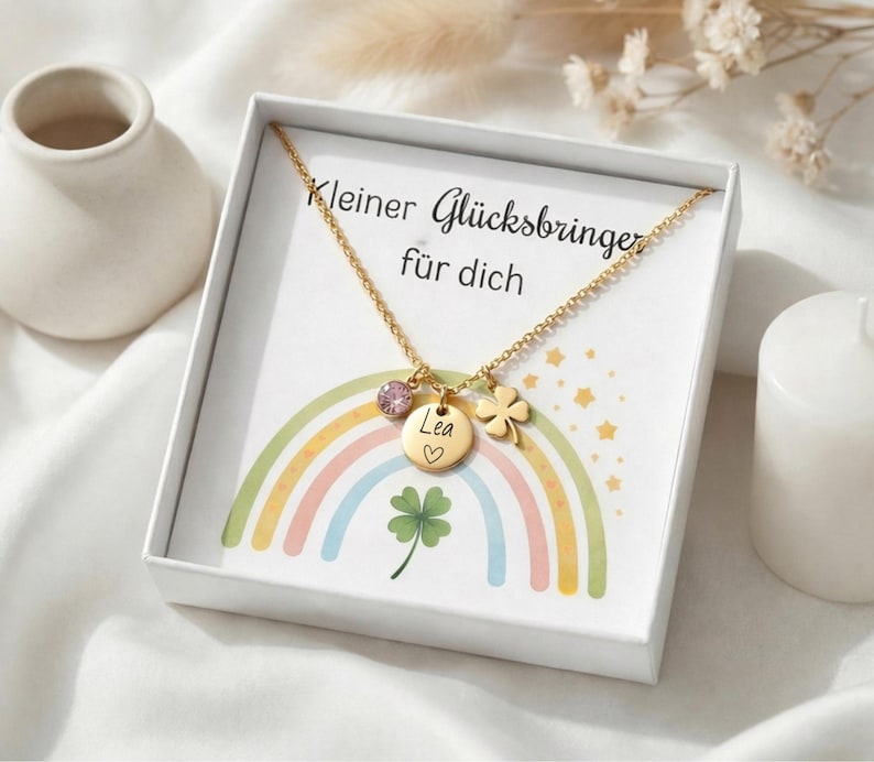 Personalisierte Kette mit Kleeblatt-Kleeblatt Kette mit Gravur-personalisiertes Geschenk-personalisierte Kette Kleeblatt-Glücksbringer