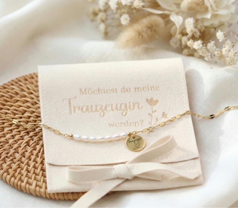 Trauzeugin Perlenarmband personalisiert mit Gravur