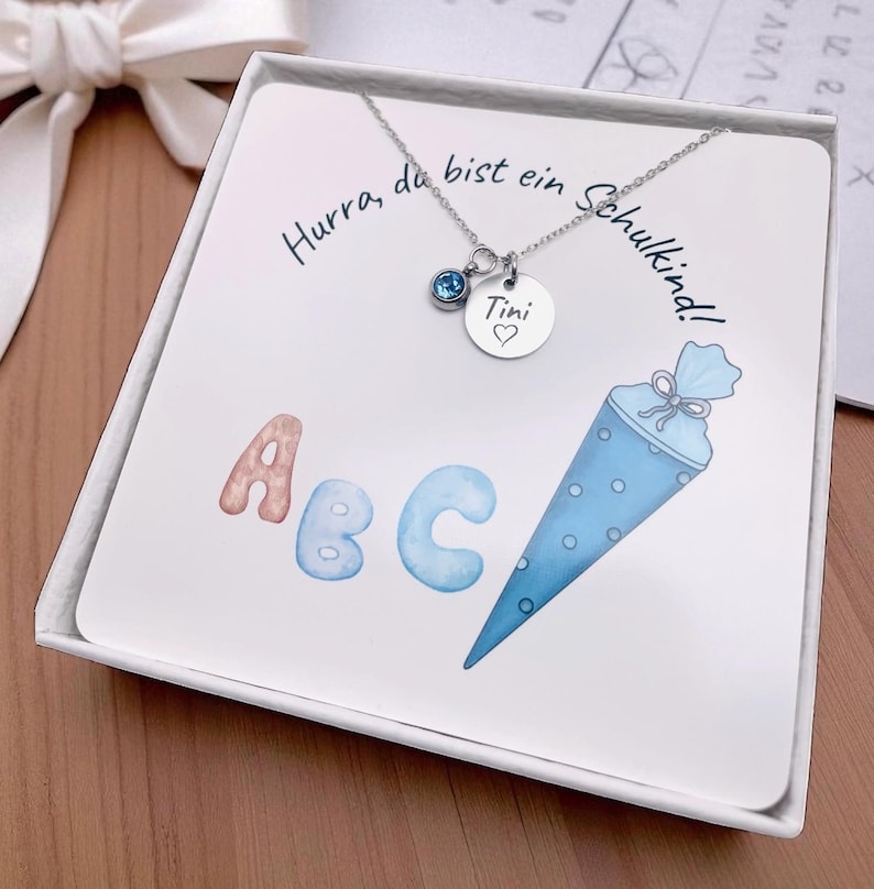 Schulkind Kette-Geschenk zur Einschulung-Kinder Halskette mit Geburtsstein, Geschenk Schulanfang-Schulkette-Mutmacher-Idee für Schultüte